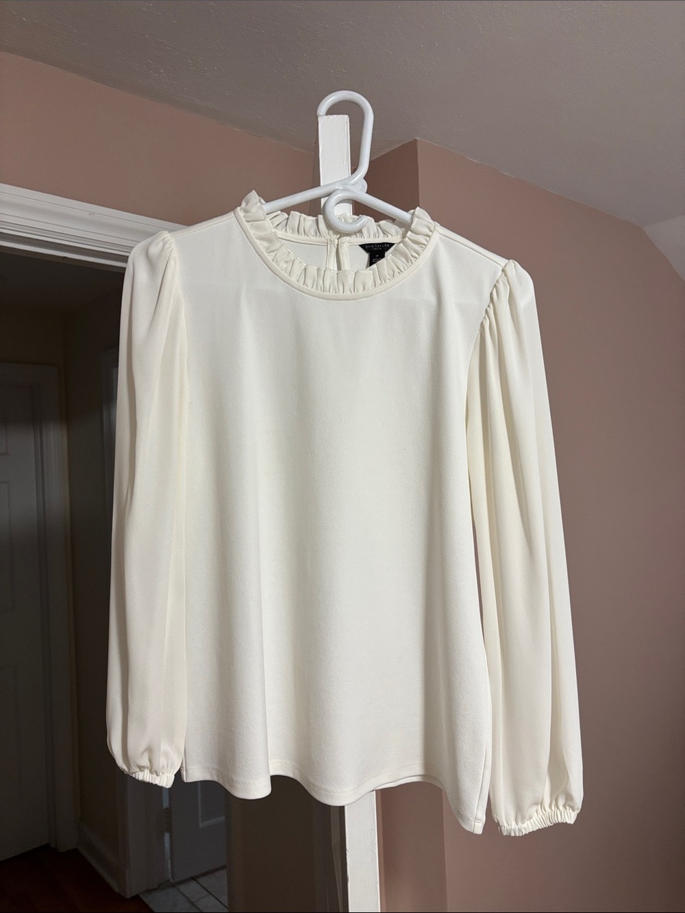 Ann Taylor Cream Ruffle-Neck Blouse